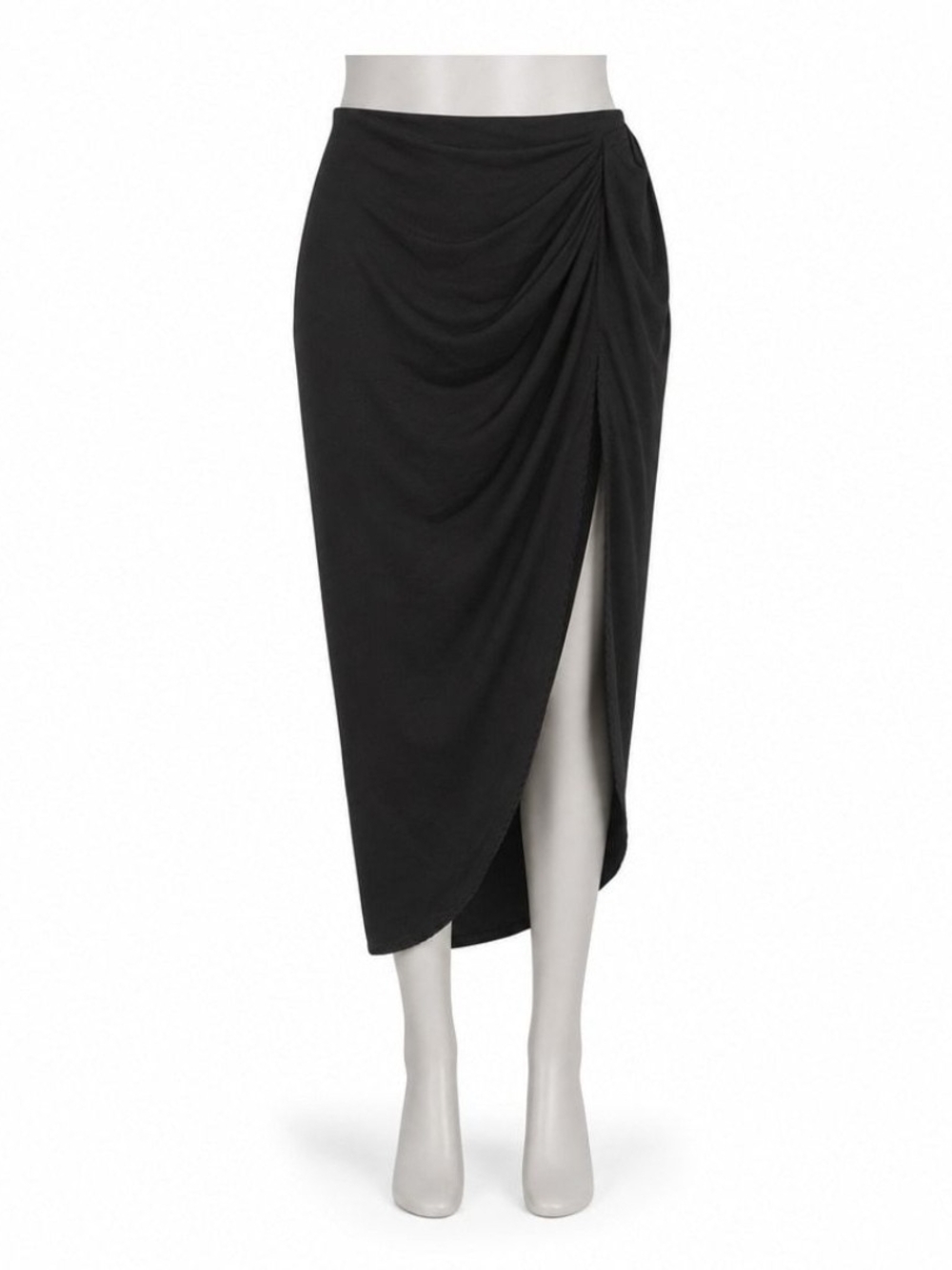 SHEIN Black Draped High-Low Side Slit Midi Skirt